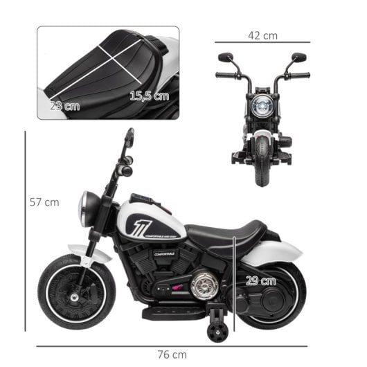 Homcom Moto Eléctrica Para Niños De 18-36 Meses Batería 6v Blanco