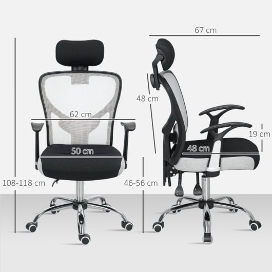 Vinsetto Silla De Oficina Con Altura Ajustable Respaldo Reclinable Gris