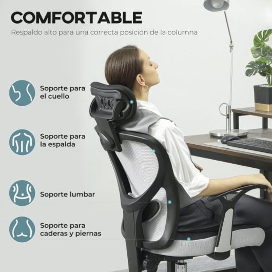 Vinsetto Silla De Oficina Con Altura Ajustable Respaldo Reclinable Gris