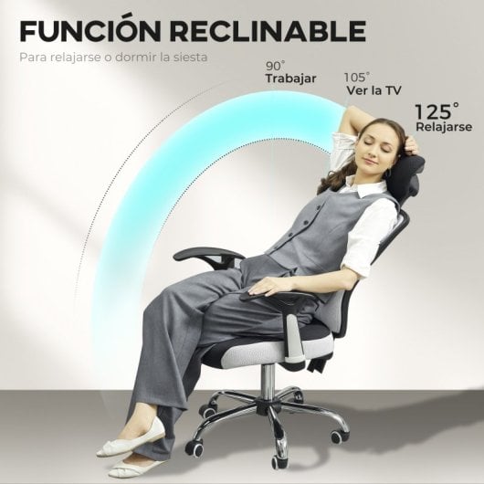 Vinsetto Silla De Oficina Con Altura Ajustable Respaldo Reclinable Gris
