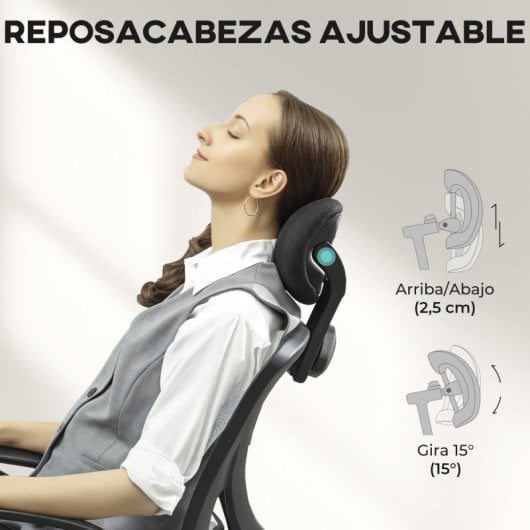 Vinsetto Silla De Oficina Con Altura Ajustable Respaldo Reclinable Gris
