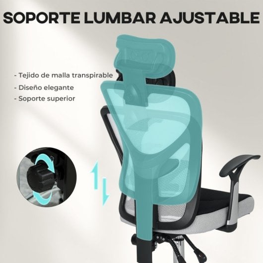 Vinsetto Silla De Oficina Con Altura Ajustable Respaldo Reclinable Gris