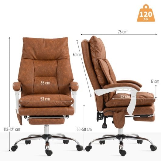 Homcom Cadeira De Escritório com Suporte Lombar Inflável e Encosto Reclinável Castanha