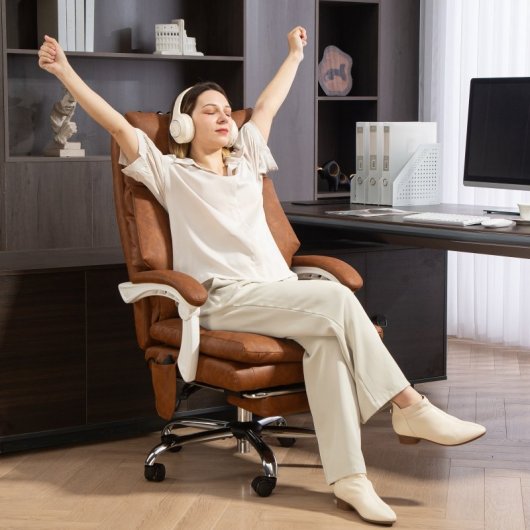 Homcom Cadeira De Escritório com Suporte Lombar Inflável e Encosto Reclinável Castanha