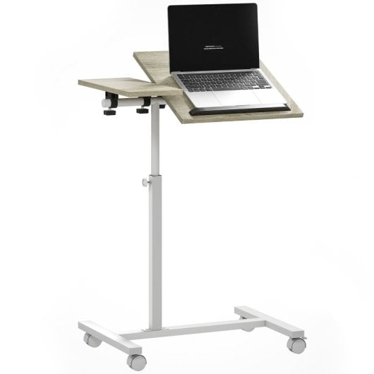 Homcom Mesa Auxiliar Con Ruedas Altura Ajustable Superficie Inclinable Roble