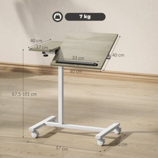 Homcom Mesa Auxiliar Con Ruedas Altura Ajustable Superficie Inclinable Roble