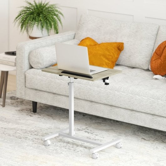Homcom Mesa Auxiliar Con Ruedas Altura Ajustable Superficie Inclinable Roble