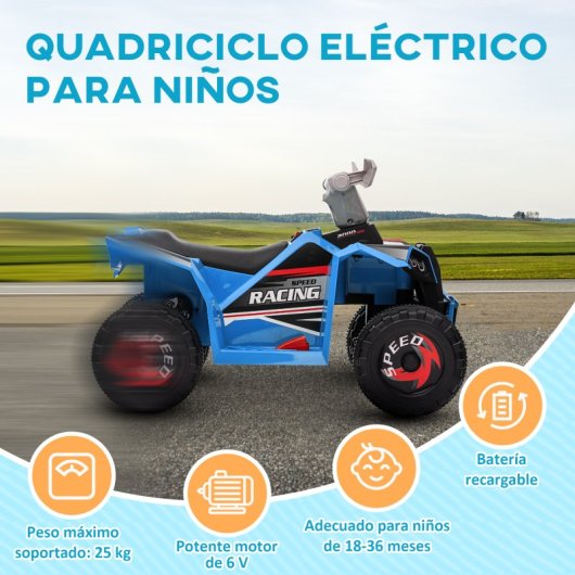 Homcom Quad Eléctrico Para Niños De 18-36 Meses 70x41,5x48,5 Cm Azul