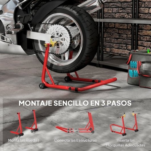 Homcom Caballete Elevador Universal Rueda Trasera Moto De Acero Carga 544 Kg