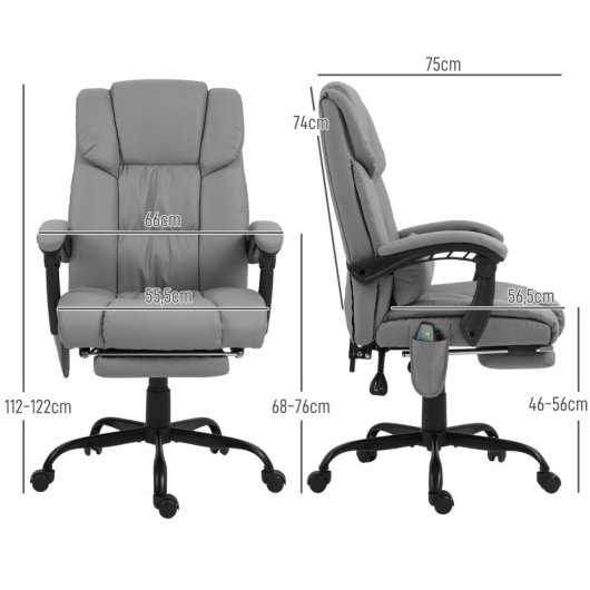 Vinsetto Silla De Oficina Con Masaje De 6 Puntos Con Respaldo Reclinable Gris