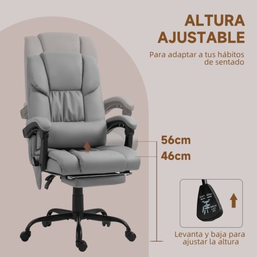Vinsetto Silla De Oficina Con Masaje De 6 Puntos Con Respaldo Reclinable Gris