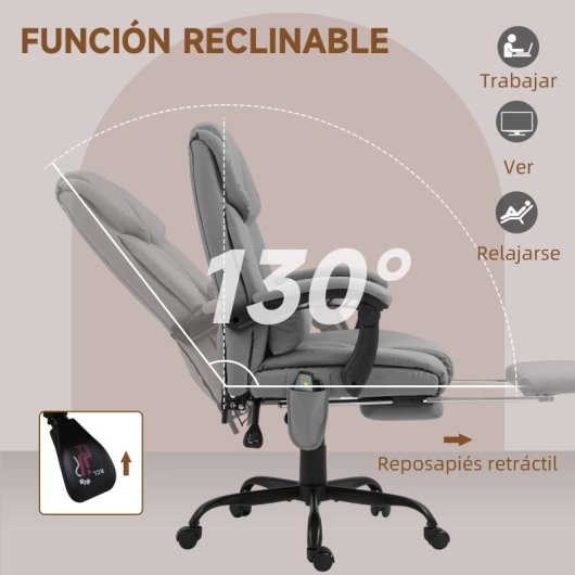 Vinsetto Silla De Oficina Con Masaje De 6 Puntos Con Respaldo Reclinable Gris