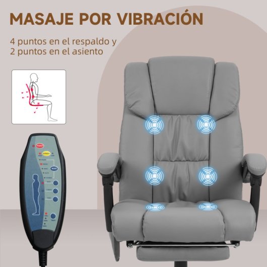 Vinsetto Silla De Oficina Con Masaje De 6 Puntos Con Respaldo Reclinable Gris