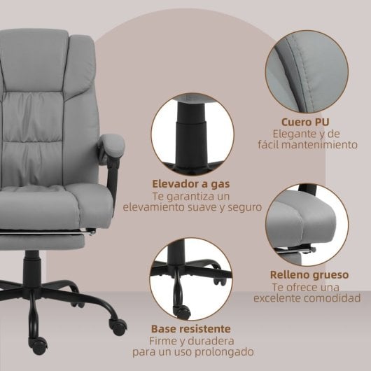 Vinsetto Silla De Oficina Con Masaje De 6 Puntos Con Respaldo Reclinable Gris
