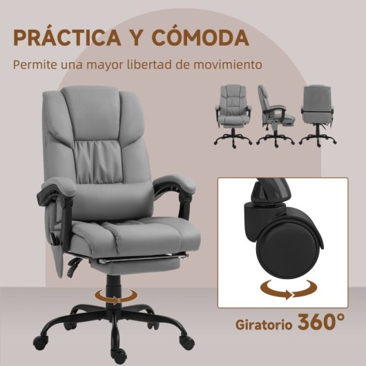 Vinsetto Silla De Oficina Con Masaje De 6 Puntos Con Respaldo Reclinable Gris
