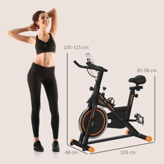 Homcom Bicicleta Estática Resistencia Ajustable Volante Inercia 8kg 103x48x115cm