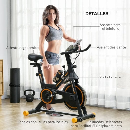Homcom Bicicleta Estática Resistencia Ajustable Volante Inercia 8kg 103x48x115cm