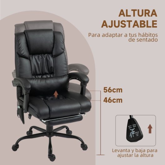 Vinsetto Silla De Oficina Con Masaje De 6 Puntos Con Respaldo Reclinable Negro