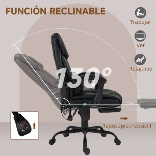 Vinsetto Silla De Oficina Con Masaje De 6 Puntos Con Respaldo Reclinable Negro