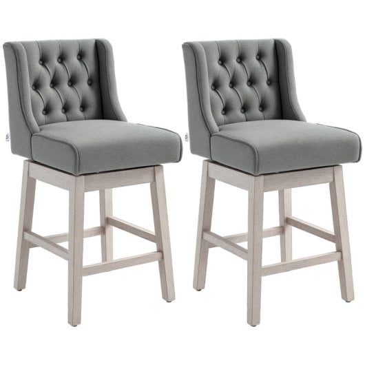 Homcom Juego De 2 Taburetes De Bar Con Respaldo Reposapiés 46x57x101 Cm Gris
