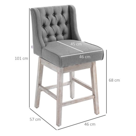 Homcom Juego De 2 Taburetes De Bar Con Respaldo Reposapiés 46x57x101 Cm Gris