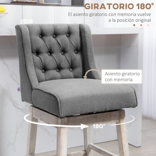 Homcom Juego De 2 Taburetes De Bar Con Respaldo Reposapiés 46x57x101 Cm Gris