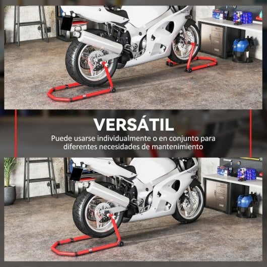Homcom Soporte De Rueda Delantera Y Trasera Motocicleta Con Horquillas En U Y L