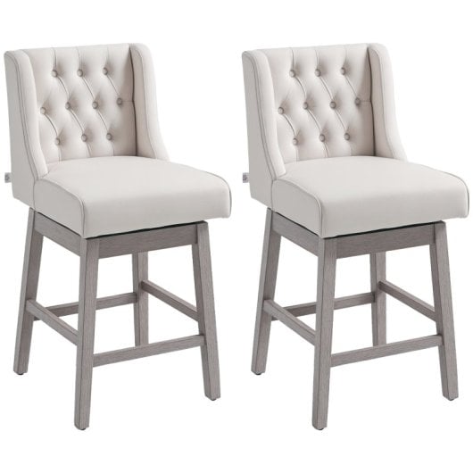 Homcom Juego De 2 Taburetes De Bar Con Respaldo Reposapiés 46x57x101 Cm Beige