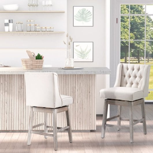 Homcom Juego De 2 Taburetes De Bar Con Respaldo Reposapiés 46x57x101 Cm Beige