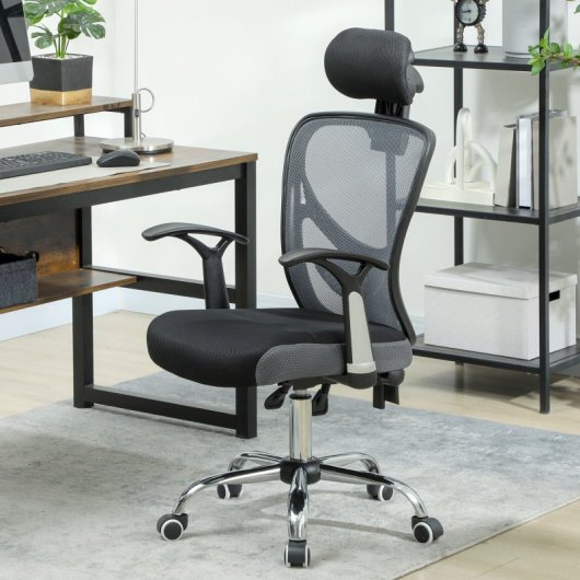 Vinsetto Silla De Oficina Con Altura Ajustable Respaldo Reclinable Gris Oscuro