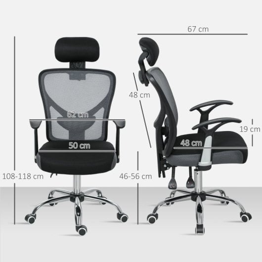 Vinsetto Silla De Oficina Con Altura Ajustable Respaldo Reclinable Gris Oscuro