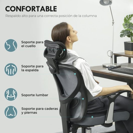 Vinsetto Silla De Oficina Con Altura Ajustable Respaldo Reclinable Gris Oscuro