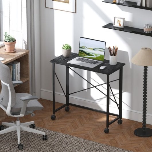 Homcom Escritorio Plegable Con Ruedas Para Espacios Pequeños 80x40x75 Cm Negro