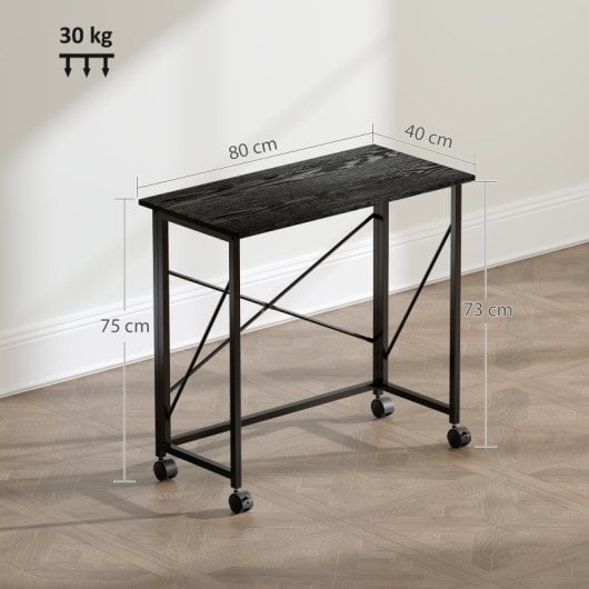 Homcom Escritorio Plegable Con Ruedas Para Espacios Pequeños 80x40x75 Cm Negro