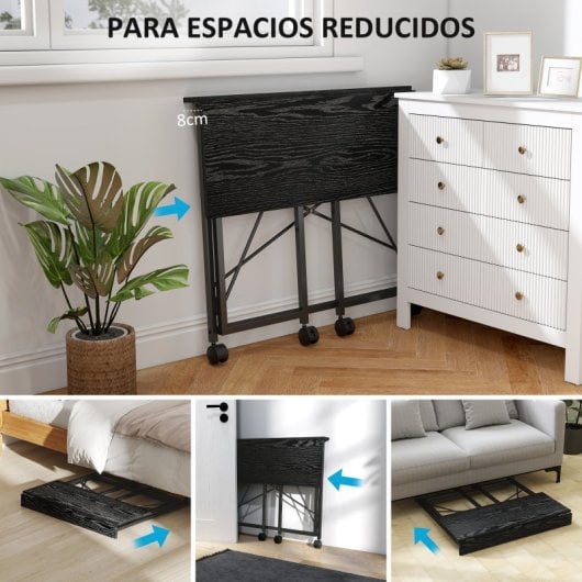 Homcom Escritorio Plegable Con Ruedas Para Espacios Pequeños 80x40x75 Cm Negro