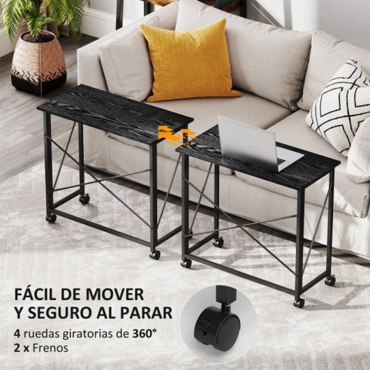 Homcom Escritorio Plegable Con Ruedas Para Espacios Pequeños 80x40x75 Cm Negro