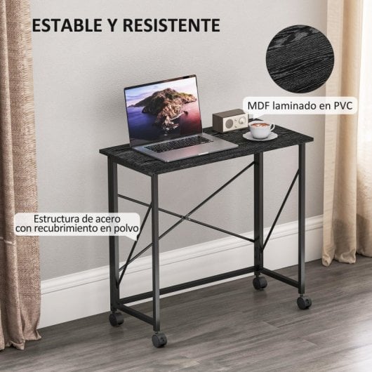 Homcom Escritorio Plegable Con Ruedas Para Espacios Pequeños 80x40x75 Cm Negro