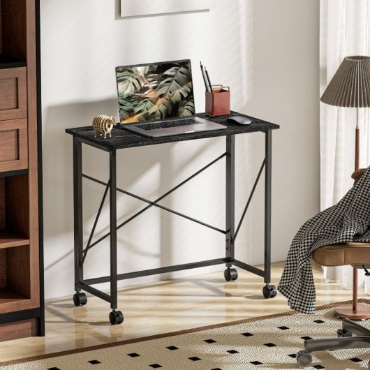Homcom Escritorio Plegable Con Ruedas Para Espacios Pequeños 80x40x75 Cm Negro