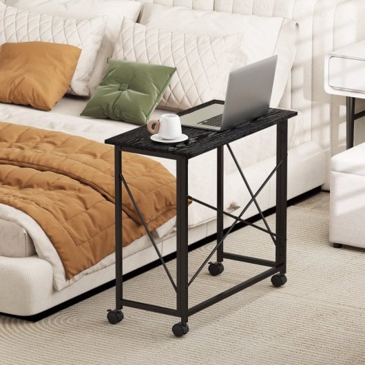 Homcom Escritorio Plegable Con Ruedas Para Espacios Pequeños 80x40x75 Cm Negro