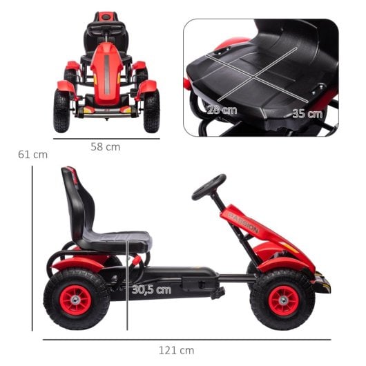 Homcom Go Kart A Pedales Para Niños De 5-12 Años 121x58x61 Cm Rojo