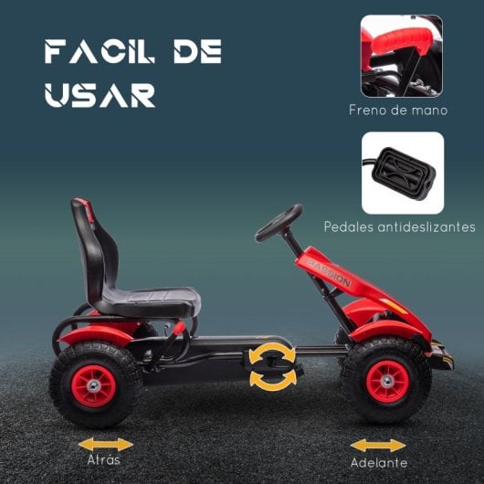 Homcom Go Kart A Pedales Para Niños De 5-12 Años 121x58x61 Cm Rojo