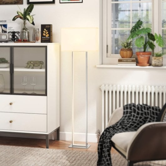 Homcom Lámpara De Pie Moderna 150 Cm Con Pantalla De Tela Luz Nocturna Blanco