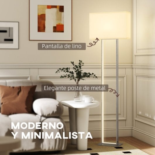 Homcom Lámpara De Pie Moderna 150 Cm Con Pantalla De Tela Luz Nocturna Blanco