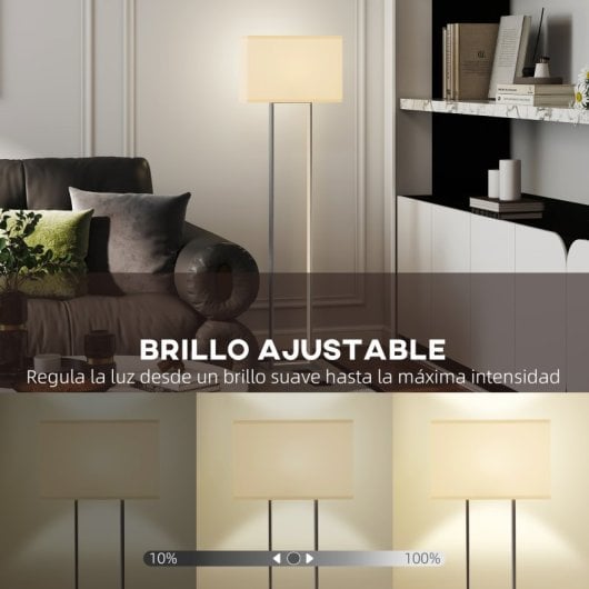 Homcom Lámpara De Pie Moderna 150 Cm Con Pantalla De Tela Luz Nocturna Blanco