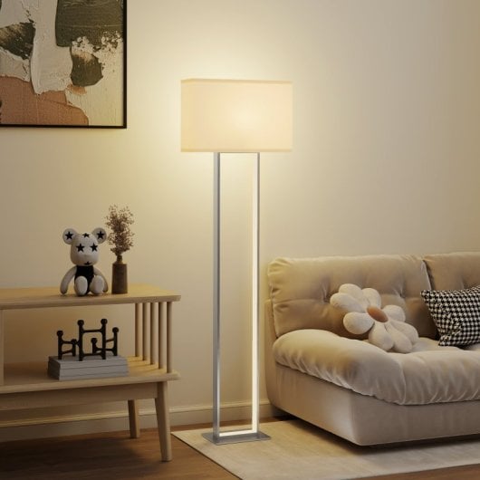 Homcom Lámpara De Pie Moderna 150 Cm Con Pantalla De Tela Luz Nocturna Blanco