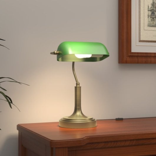 Homcom Lámpara De Escritorio Banquero E27 Con Pantalla Ajustable Verde
