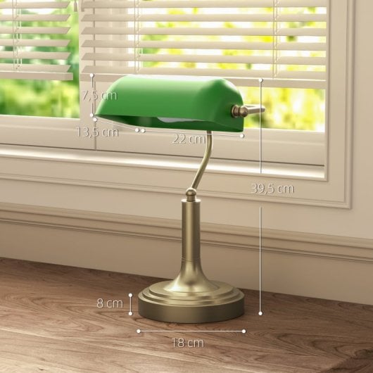 Homcom Lámpara De Escritorio Banquero E27 Con Pantalla Ajustable Verde