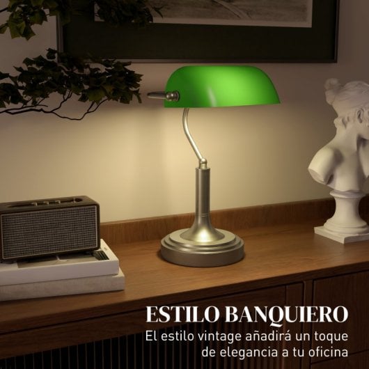 Homcom Lámpara De Escritorio Banquero E27 Con Pantalla Ajustable Verde