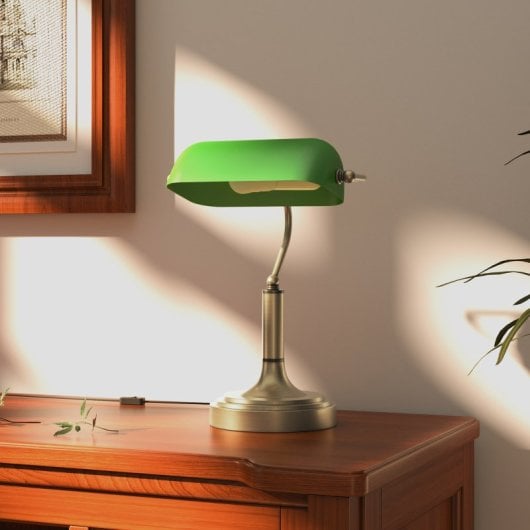 Homcom Lámpara De Escritorio Banquero E27 Con Pantalla Ajustable Verde