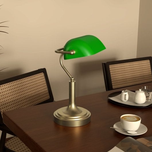 Homcom Lámpara De Escritorio Banquero E27 Con Pantalla Ajustable Verde